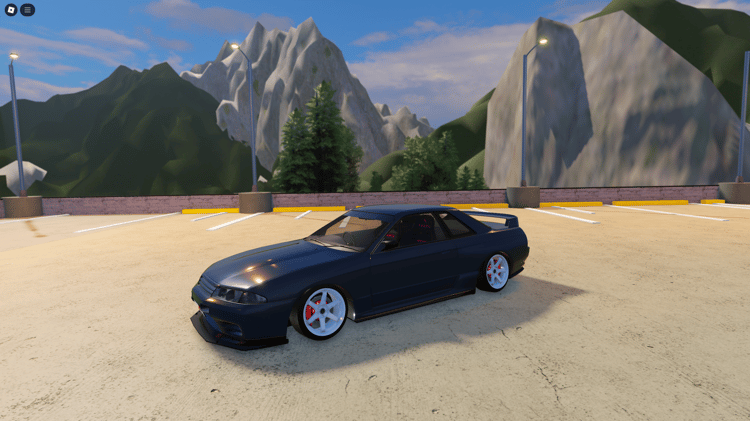 Driveable GT-R R32 sports car in a dynamic Roblox game environment.