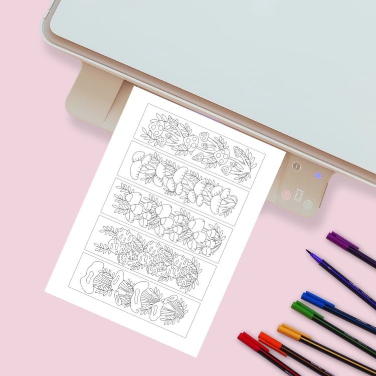 Printable Bookmarks to Color with Mushrooms