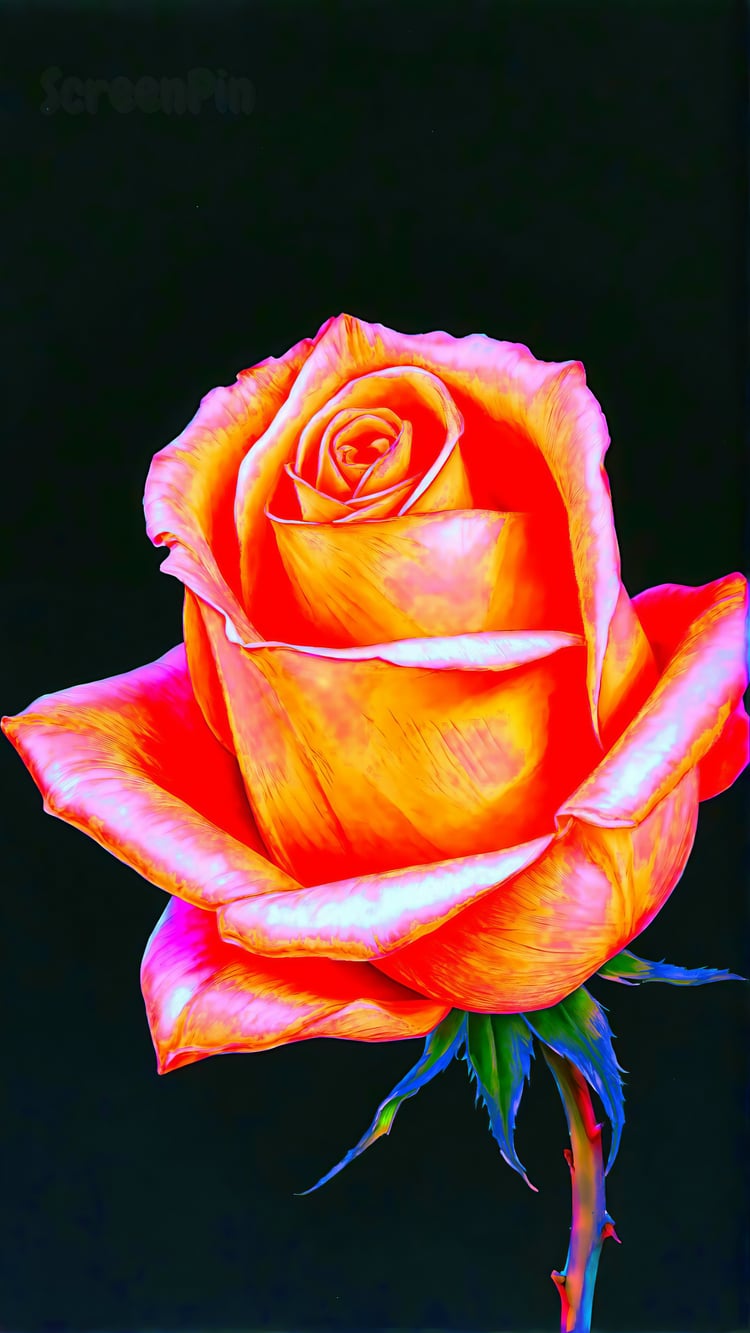 A glowing neon digital rose on a black background, showcasing vibrant hues and a striking modern aesthetic.