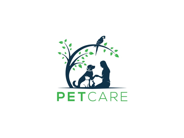 Hand-illustrated pet care logo featuring a caring and adorable design, ideal for pet-related branding, merchandise, and business identity.