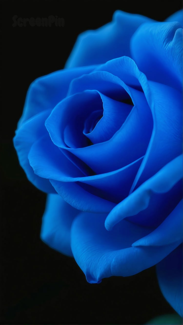 A close-up macro view of an azure blue rose, showcasing the detailed petals and vibrant color in a captivating design.
