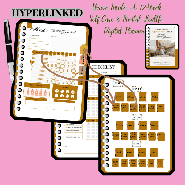 A mockup of  12-week self-care and mental health digital planner