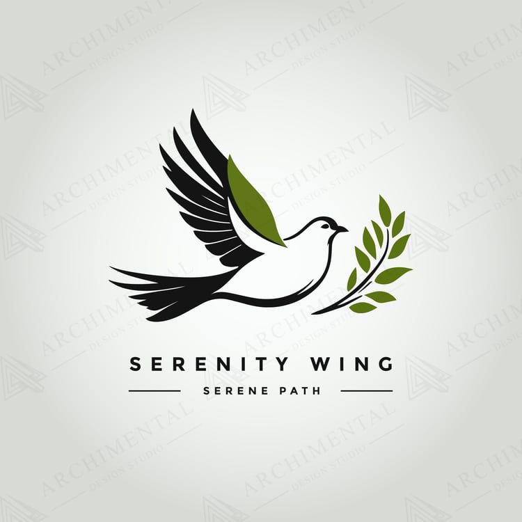 Serenity Wing Logo Design - Minimalist Dove Logo for Wellness, Yoga, and Lifestyle Brands with Peaceful and Elegant Aesthetic