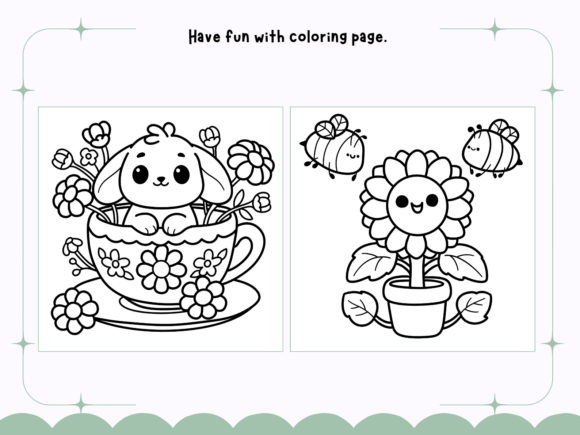 Animal lovers coloring page with plants and flowers