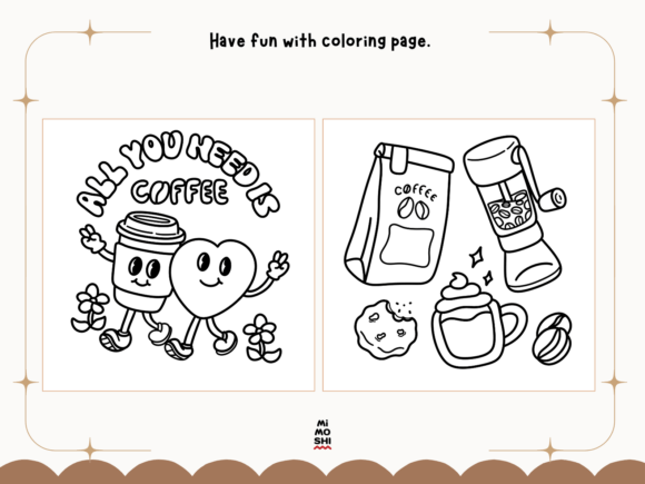 Fun coffee cup design coloring page for adults