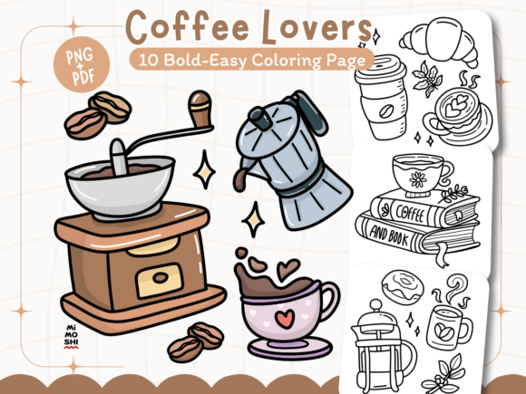 Coffee mug with coffee beans coloring page