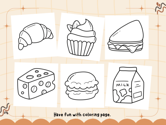Colorful cake and dessert coloring page Yummy ice cream sundae coloring page for kids Fresh fruits and sweets coloring design Fun cupcake and pastry coloring page Delicious pie and tarts coloring image