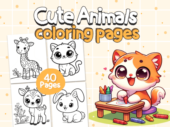 Cute kitten coloring page Adorable puppy with bone coloring page Playful elephant with butterfly coloring page