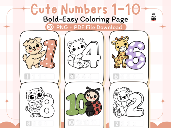 Cute cat with number 1 coloring page Playful puppy with number 2 coloring page