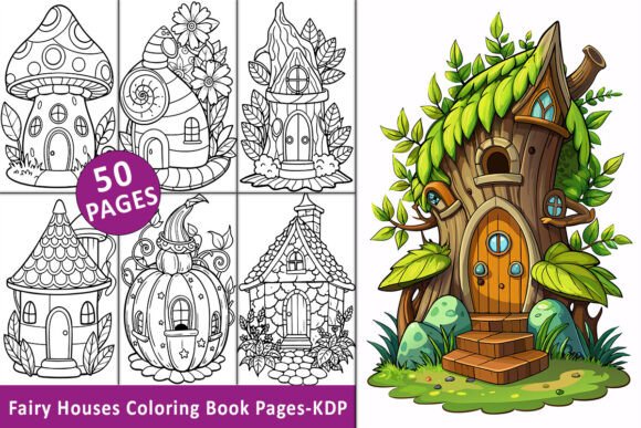 Whimsical fairy house with flowers and glowing lanterns Mushroom-shaped cottage in an enchanted forest Tree stump home with fairy lights and tiny doors