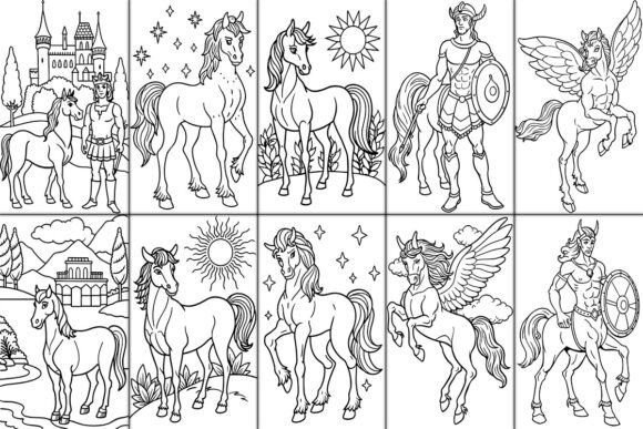 Female centaur with floral details and decorative armor Centaur standing near a river with an ancient Greek temple in the background Fantasy-style centaur surrounded by magical creatures and fireflies