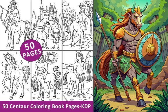 Mythical centaur warrior holding a bow and arrow in an enchanted forest Majestic centaur with long flowing hair in a mystical mountain setting Greek-inspired centaur battle scene with swords and shields
