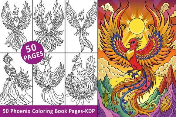Phoenix rising from the ashes in a vibrant, fiery landscape Intricate close-up of a phoenix with glowing feathers and fiery wings Phoenix flying through a mystical sky with flames trailing behind