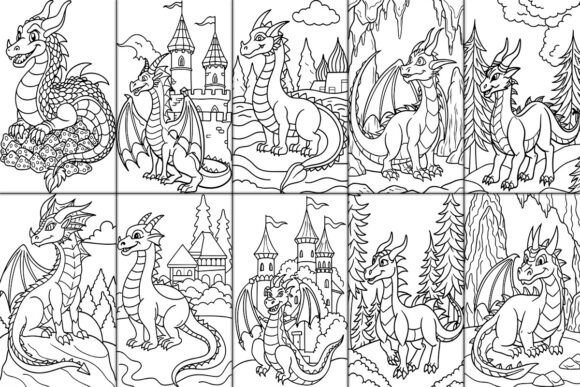 Ancient stone castle with a dragon perched on top, guarding its secrets Dragon flying through a sky full of mystical clouds near a medieval castle Fantasy castle surrounded by a dragon’s smoke and mist