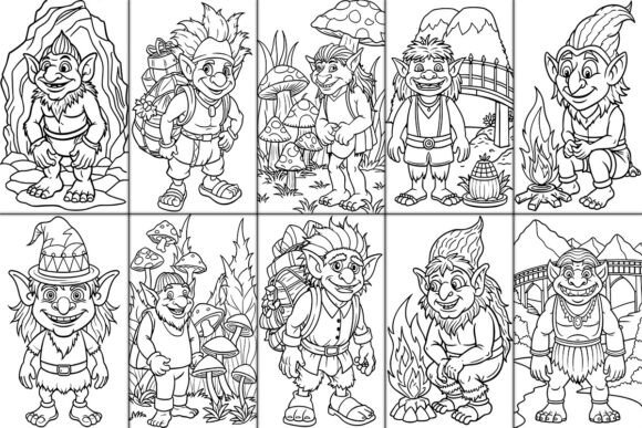 Detailed troll creature standing in front of a cave filled with mushrooms and treasure Troll with a torch in hand, walking through a dark enchanted cave Troll guarding treasure in a mystical cave with glowing mushrooms