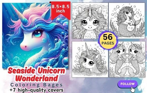 Underwater scene with a unicorn mermaid gliding through the ocean Enchanting unicorn mermaid swimming with mystical sea creatures