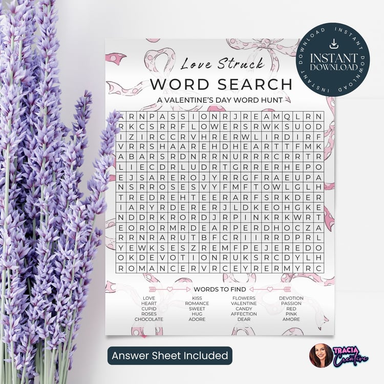 Valentine’s Day Word Search Printable – Love Struck Word Hunt