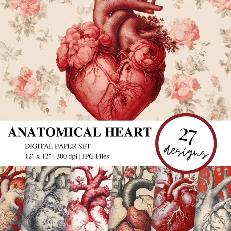 Anatomical Heart Digital Paper Dark Romance