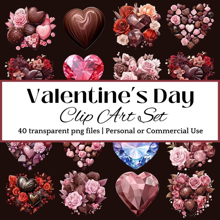 Valentines Day Clipart Set Chocolate Flowers
