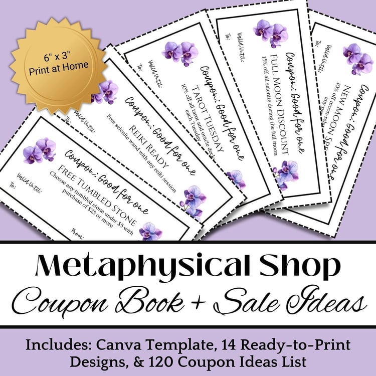 Metaphysical shop coupon book for crystal shop