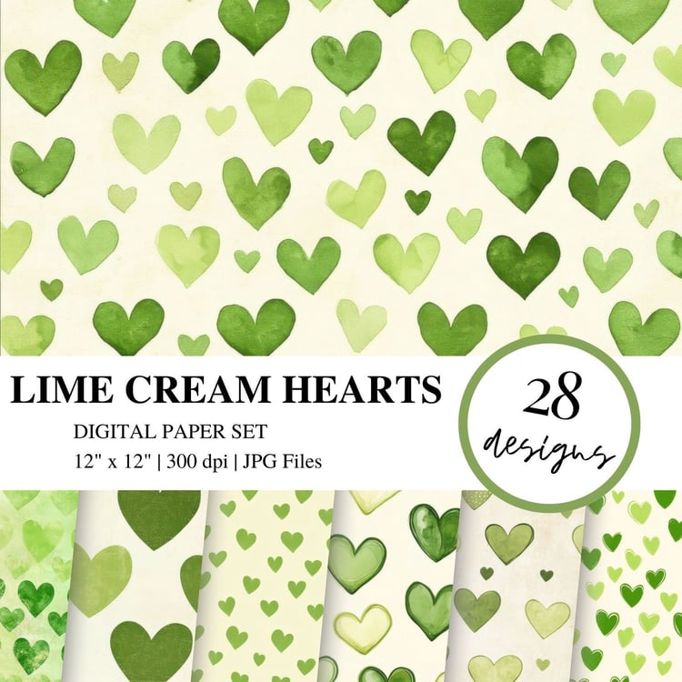 lime green digital paper valentines heart print