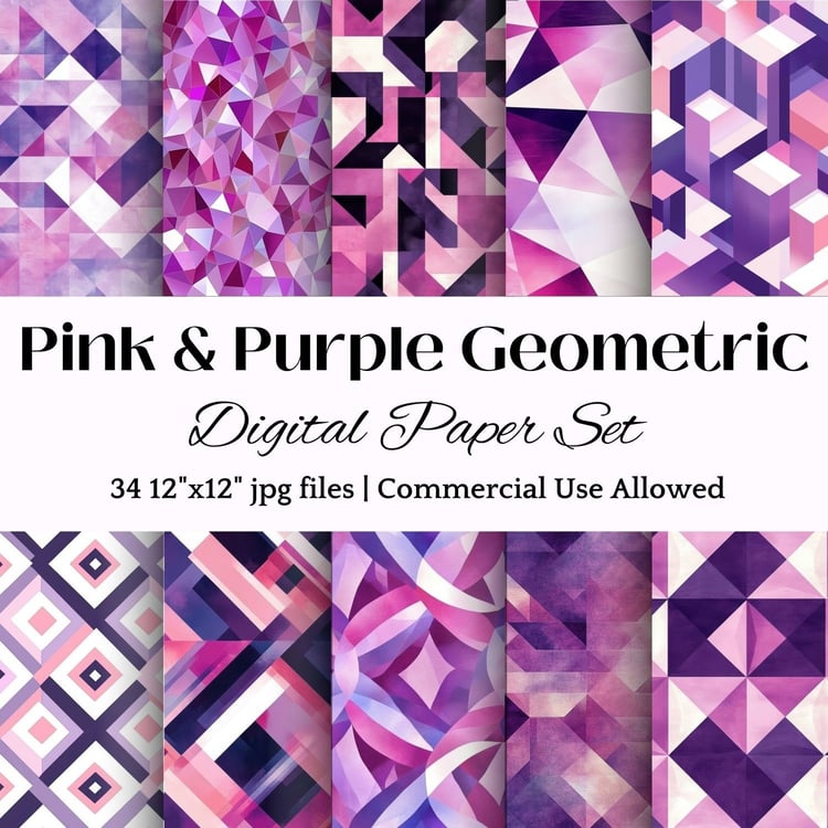 pink purple geometric valentines digital papaer