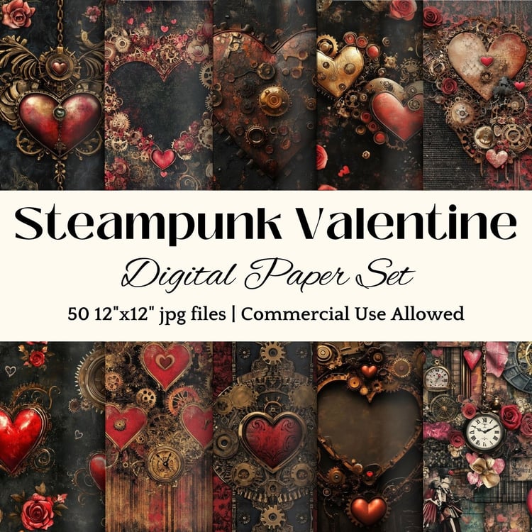 steampunk valentines day digital paper