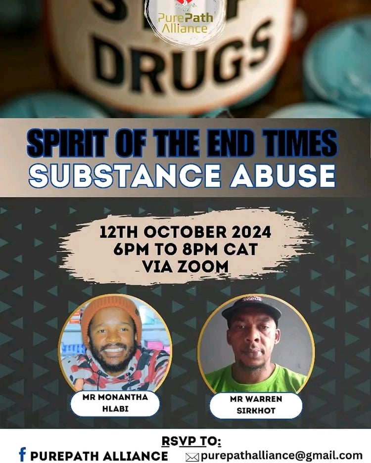 🌟 Join Us for a Life-Changing Webinar!🌟  PurePath Alliance is hosting a powerful webinar on October 12th, 6 PM - 8 PM (Zoom) with the theme Spirit of the End Times: Substance Abuse.  Substance abuse is impacting countless communities and families, and it’s time we take action. Whether you’re struggling, affected, or know someone who is, this webinar is for YOU. 💬  Let’s come together to find hope, healing, and support. Invite your family and friends to be part of this important conversation.  📅  Date: October 12th   ⏰ Time: 6 PM - 8 PM  🔗 Platform: Zoom  Tag your loved ones and help spread the word! 💙 #SubstanceAbuseAwareness #HealingTogether #PurePathAlliance