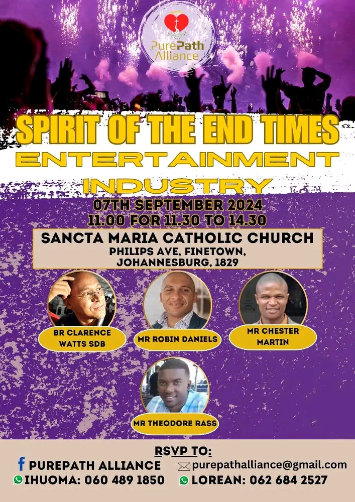 Missed the webinar? No worries! We’ve got a seminar coming up at Sancta Maria Catholic Church, Finetown, where we’ll dive even deeper into the influence of the entertainment industry on our faith. Join us as we explore tough questions like, 'Can Christians go clubbing?'  📅 Saturday, 7th September 2024  ⏰ 11:00 for 11:30 to 14:30.   Don’t miss out—mark your calendar!