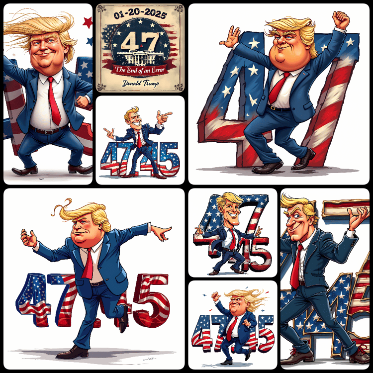 Donald Trump images, 47th President artwork, Mardi Gras illustrations, St. Patricks Day art, Trump cartoons, Make America Great Again, Trump-themed PNG, 100 Days of Trump, vibrant Trump illustrations, political art