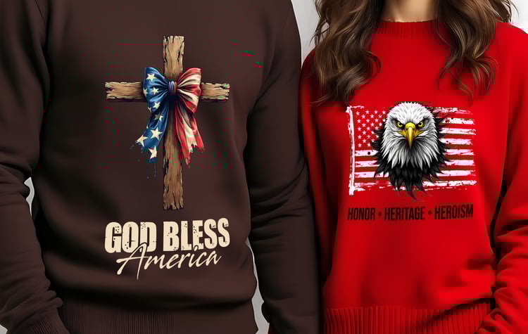 This collection features 50 unique, empowering, and patriotic designs with a mix of Christian and USA themes. Vibrant colors and bold slogans like "MAGA," "Freedom," and "God Bless America" make these images perfect for a variety of digital and print proj