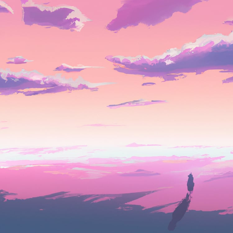 Sunset-inspired dreamy landscape with soft pastel hues, evoking calm and tranquility.