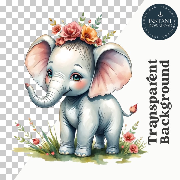 Cute Baby Elephant Clipart – 12 High-Resolution PNG Images