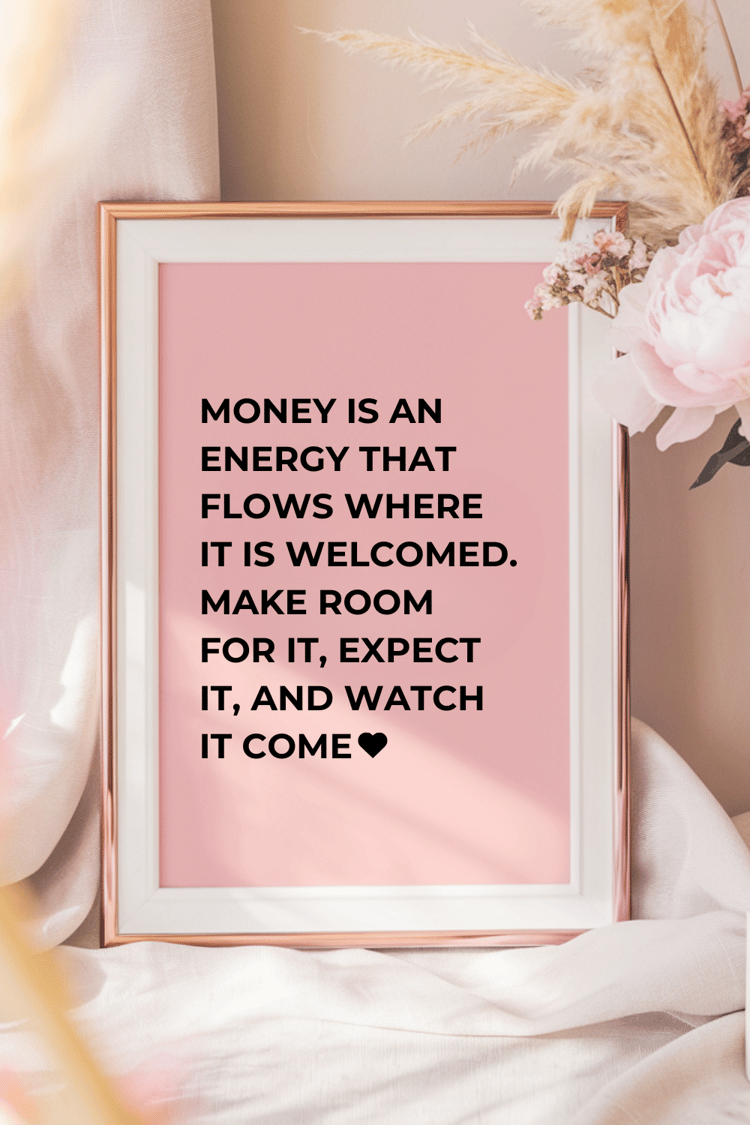 Minimalist quote picture frame, pink, girly, aesthetic. Manifest money
