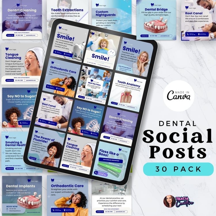 Dentist Instagram Feed Post Pack – 30 Customizable 1080x1080 Designs