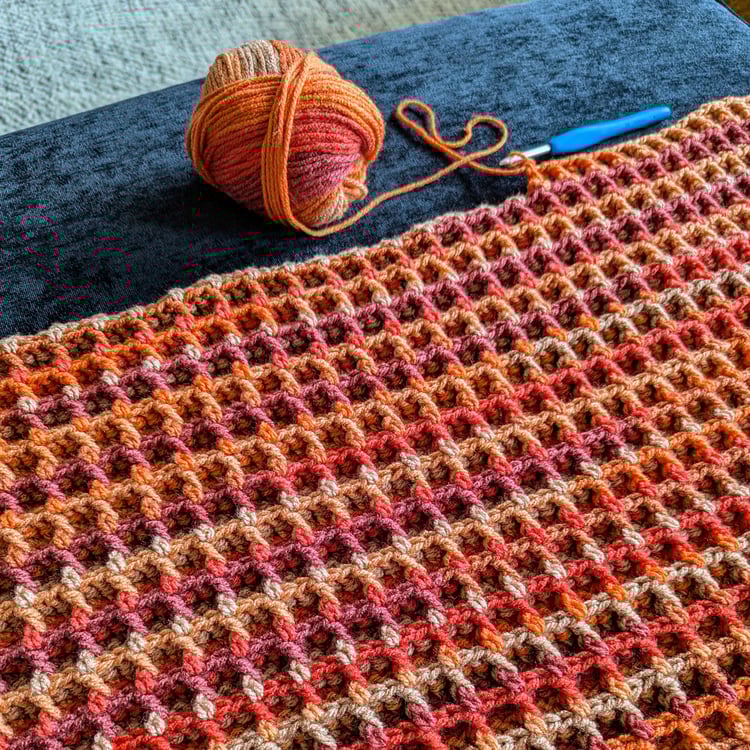 Waffle Stitch Crochet Blanket Pattern close up