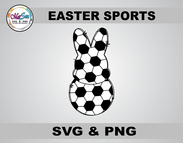 Easter Bunny Soccer SVG and PNG digital design featuring a cute bunny playing soccer. Perfect for Cricut and Silhouette projects, Easter sports-themed shirts, sublimation printing, DTF transfers, and DIY crafts. High-quality 300 DPI transparent PNG and sc
