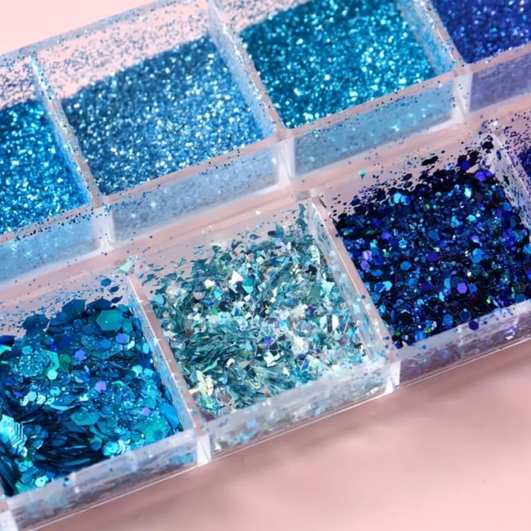 This set includes 12 grids of vibrant glitter, adding a playful and eye-catching element to nail designs.