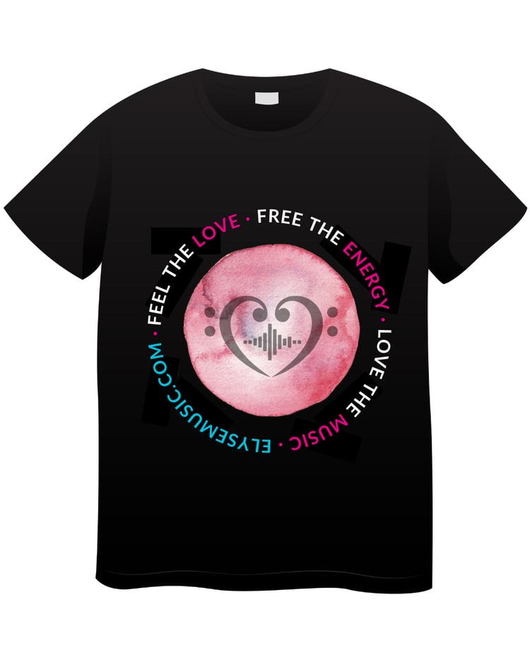 Black unisex t-shirt with Love Energy Music Logo | Love Energy Music Shop by Elyse G. Rogers
