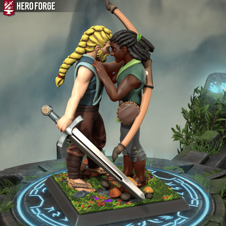 warrior and archer hugging