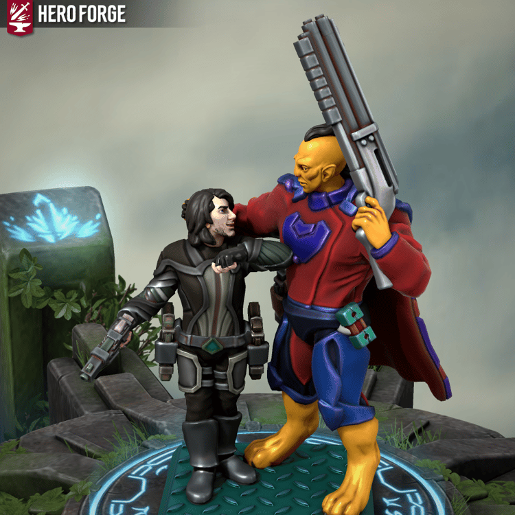 alien and man with weapons