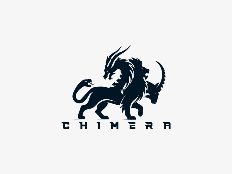 Hand-illustrated Chimera logo showcasing a dynamic hybrid beast, perfect for bold branding and high-end merchandise.
