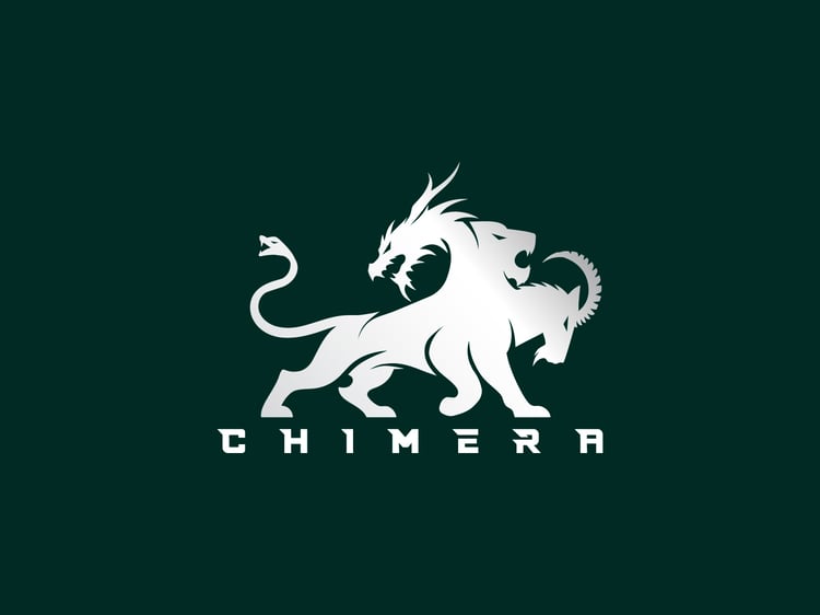 Hand-illustrated Chimera logo showcasing a dynamic hybrid beast, perfect for bold branding and high-end merchandise.