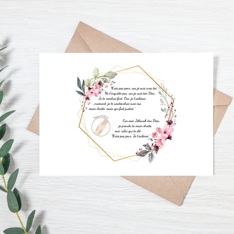 Carte d'encouragement Isaïe 41:10,13 - Symbole des mains droites qui se tiennent