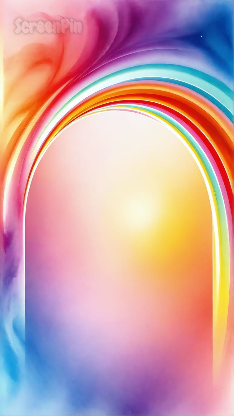 A glowing gradient at the center, framed by a swirling arc of vibrant colors, creating a dynamic abstract background.