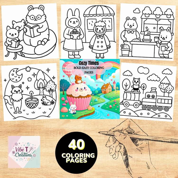 Cozy Times: Cute Animal Characters in Cozy Hygge Moments Coloring Book For All Ages| 40 Digital Coloring Pages (Printable, PDF Download)