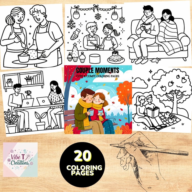 Couple Moments: Cozy Activities of a Couple with Cute Pets Coloring Book | 40 Digital Coloring Pages (Printable, PDF Download)