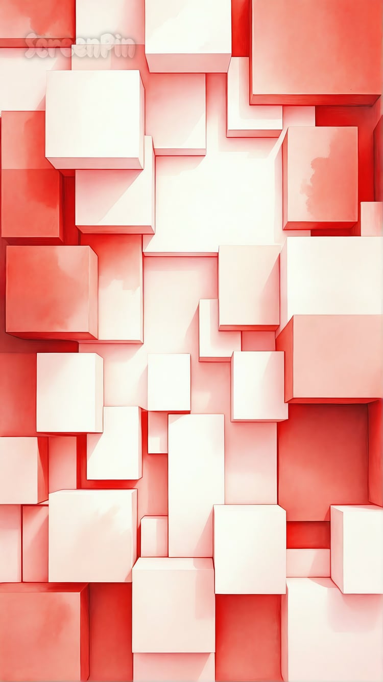 A futuristic 3D-rendered background with interconnected coral geometric blocks layered to create depth.