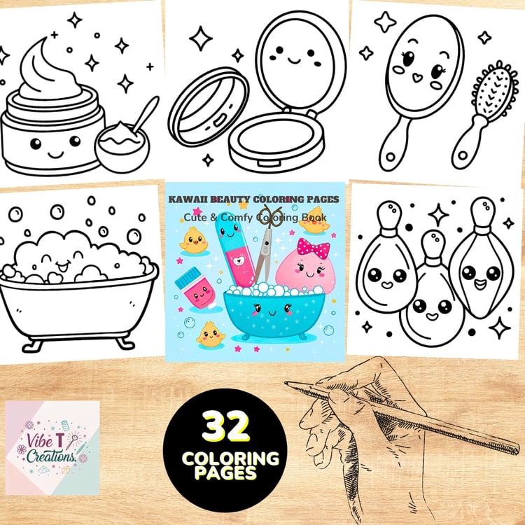 Kawaii Beauty Coloring Pages for Kids and Adults | Cute Makeup, Perfume, Nail Polish & Skincare | Printable PDF,Cute Comfy Instant Download