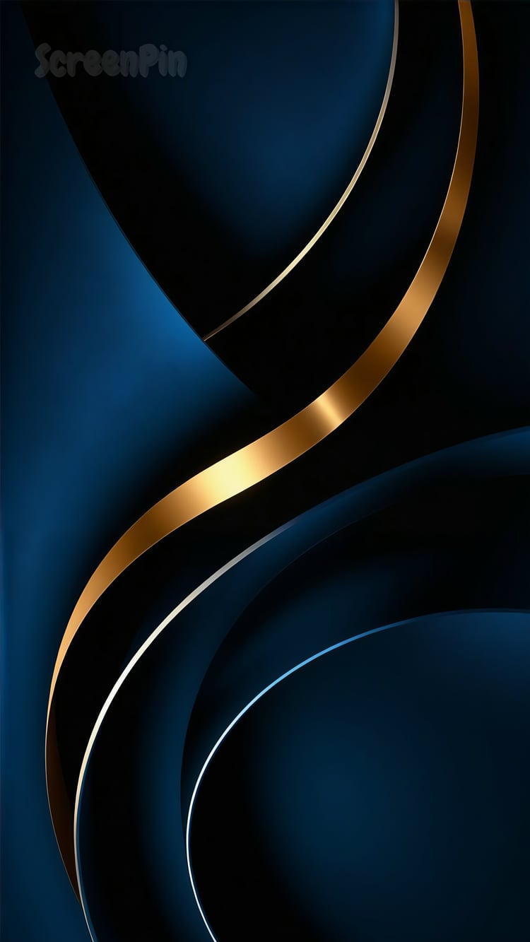 Deep blue curved layers with elegant gold accents, forming a luxurious abstract composition.